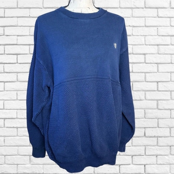 Vantage Custom Classics Mens Large Blue Cotton Knit Crewneck Sweater Made in USA - Picture 2 of 8